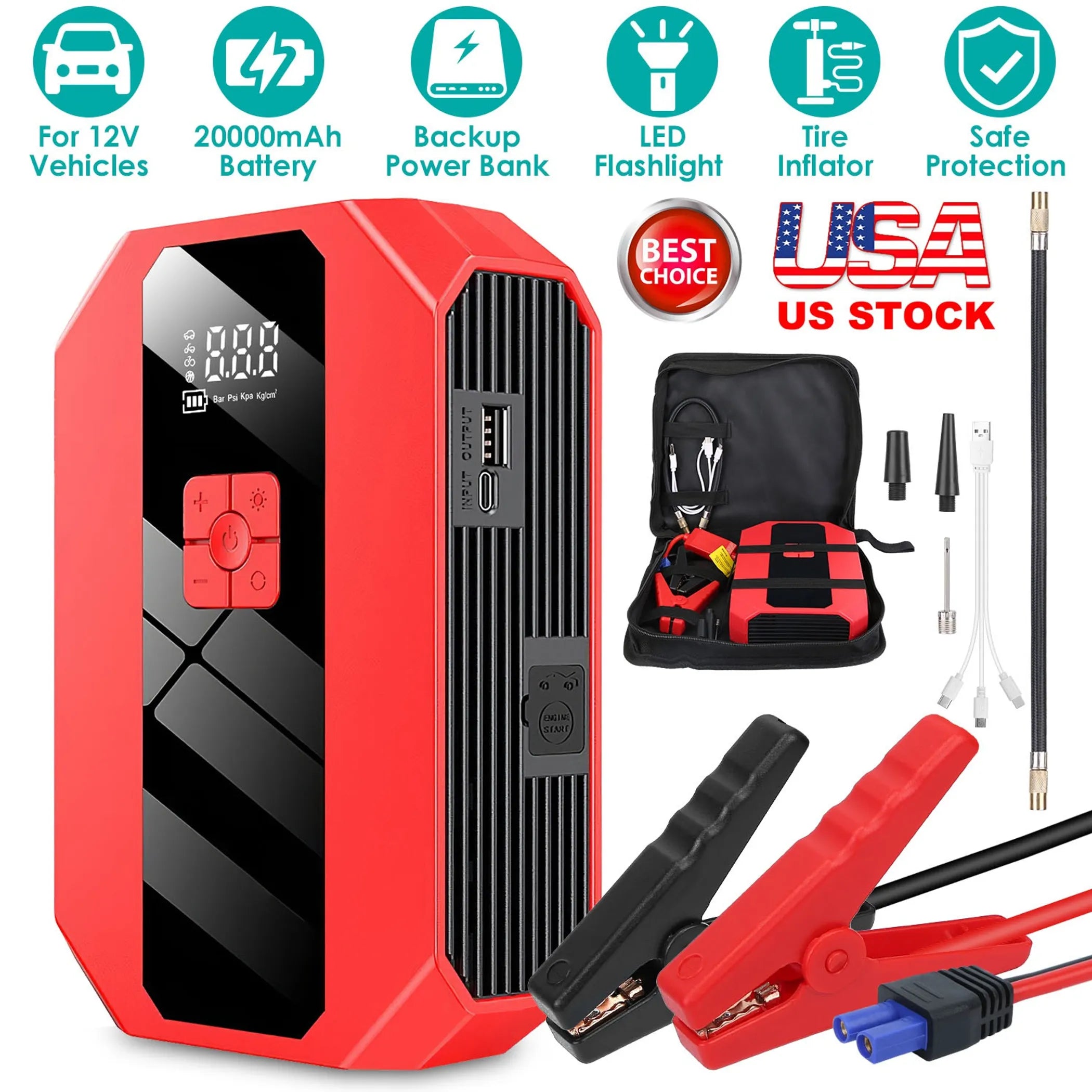 Portable Car Jump Starter Inflator