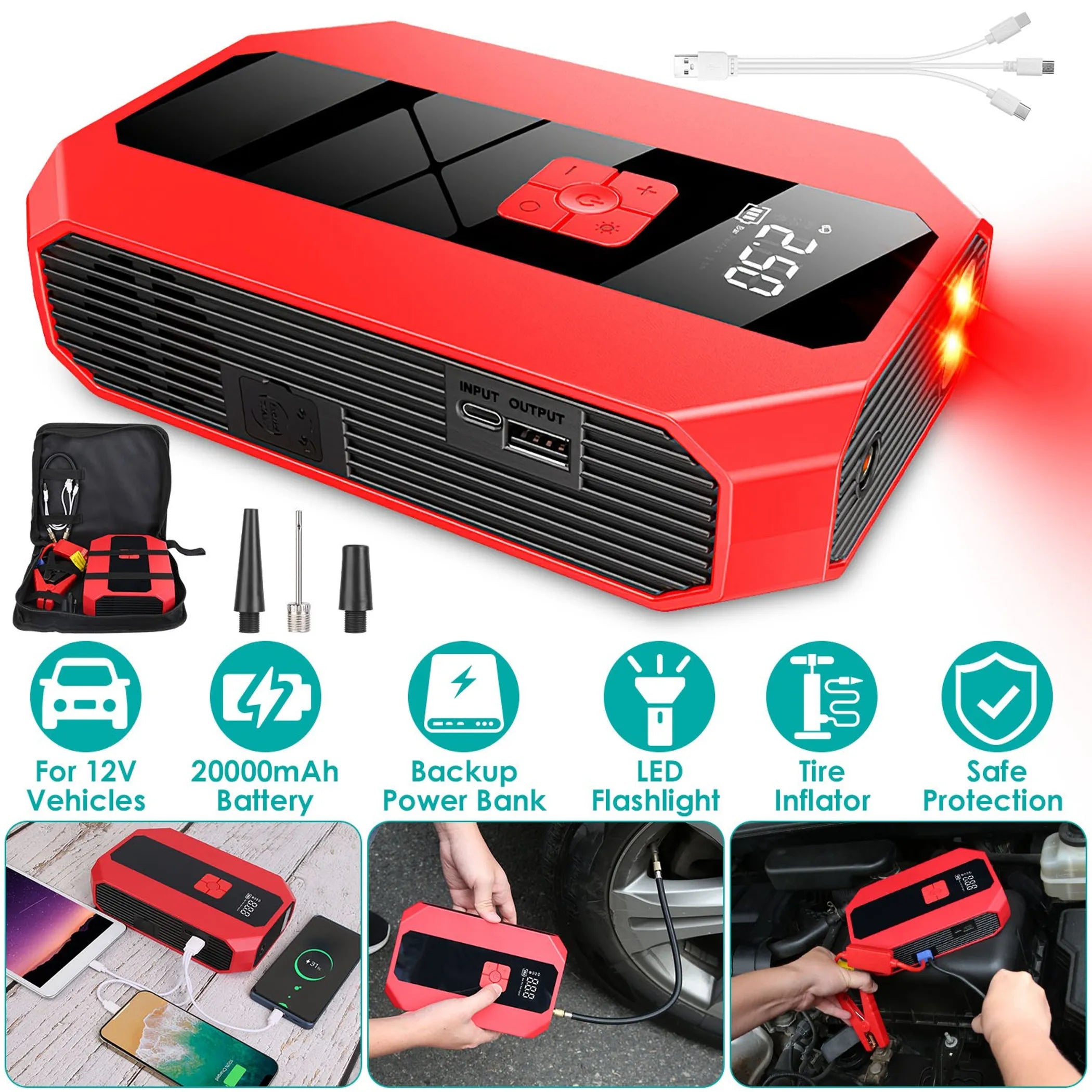 Portable Car Jump Starter Inflator