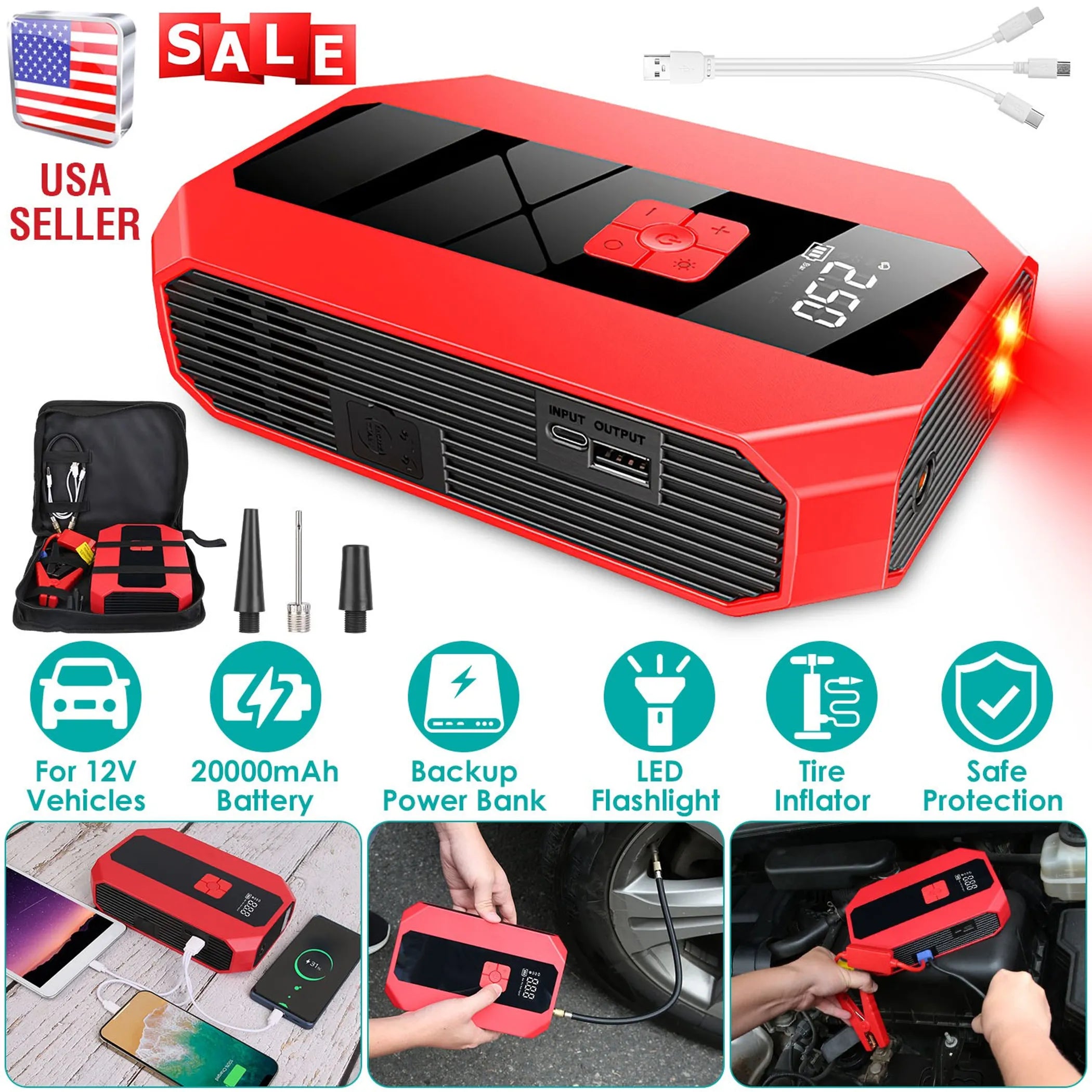 Portable Car Jump Starter Inflator