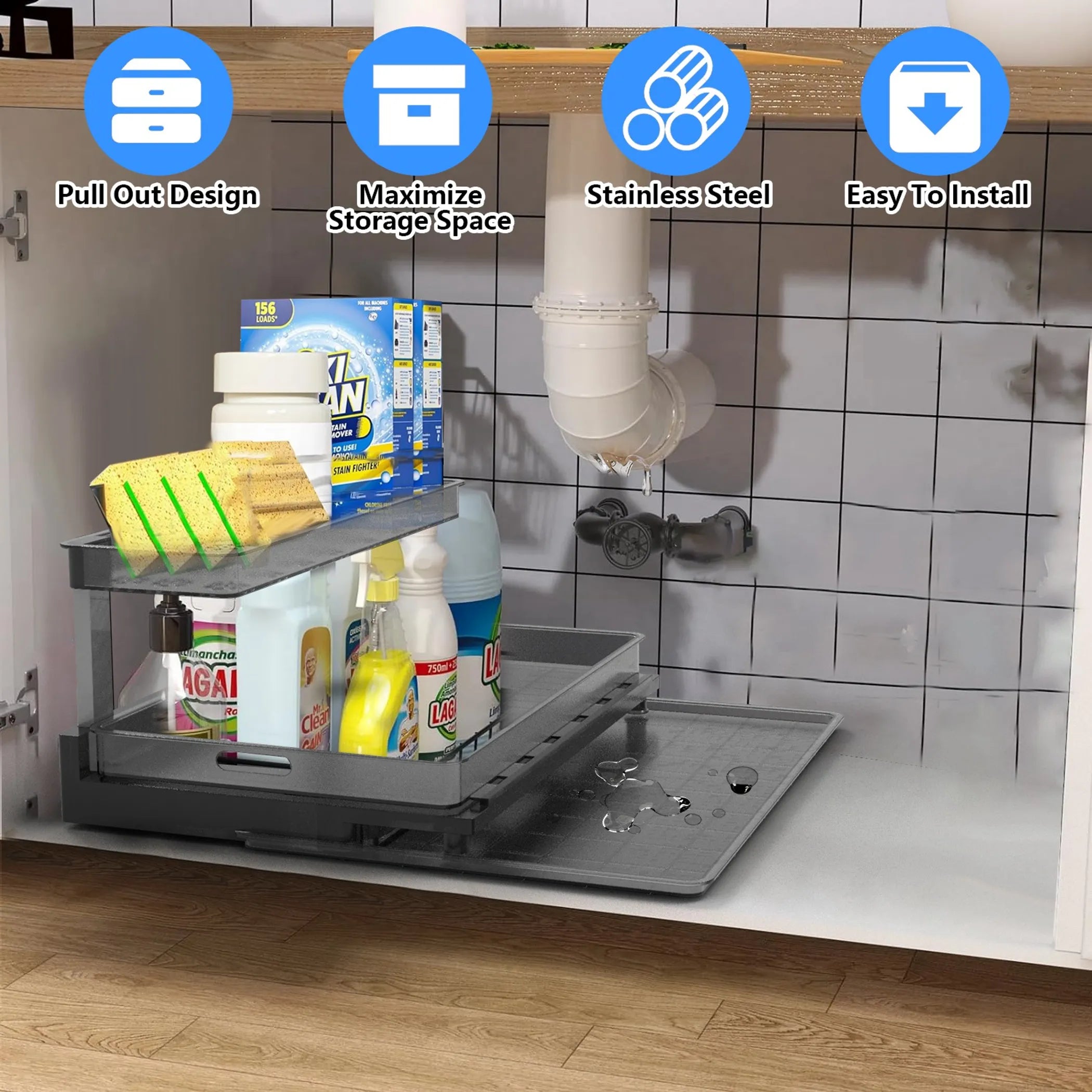 2-Tier Pull Out Under Sink Organizer Cabinet