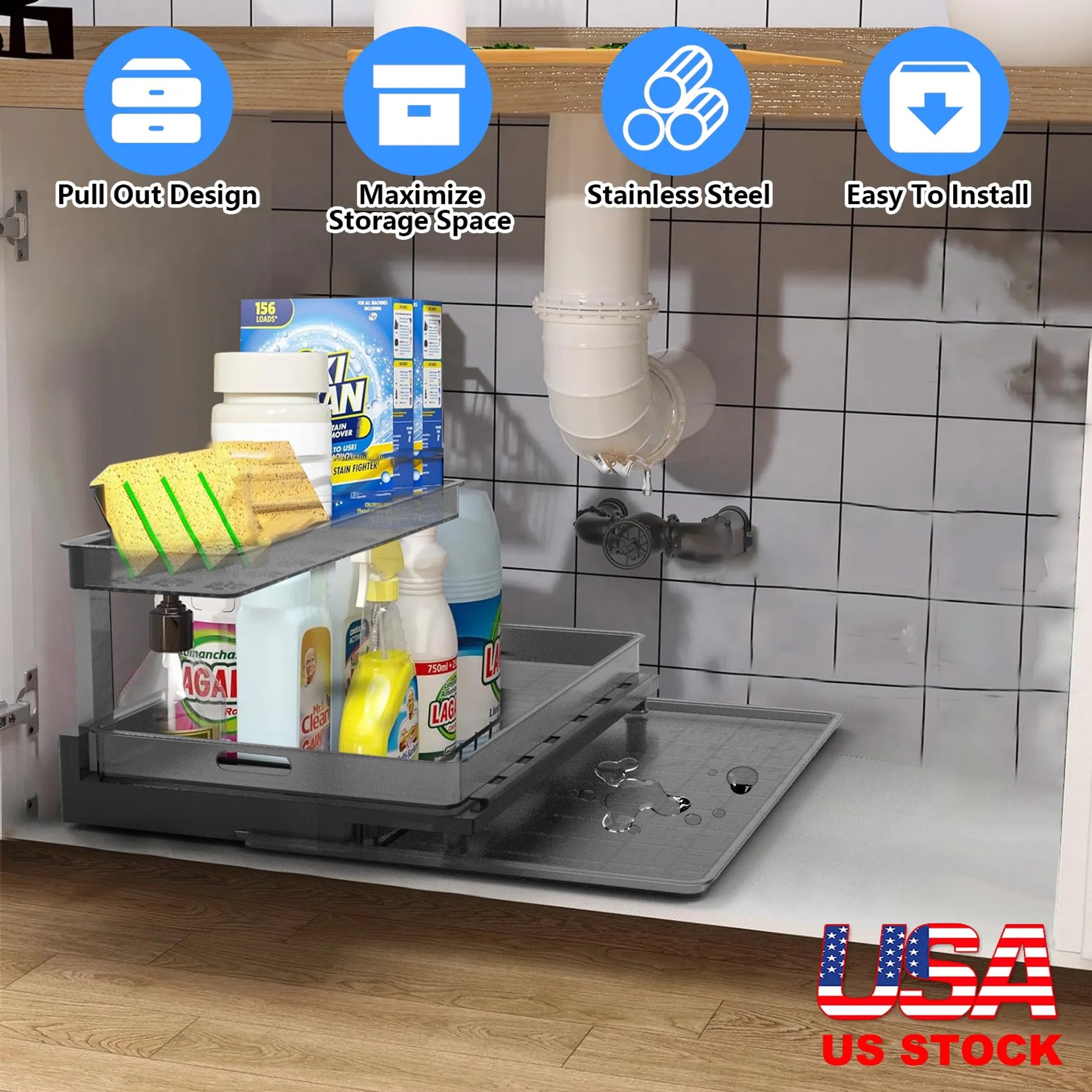 2-Tier Pull Out Under Sink Organizer Cabinet